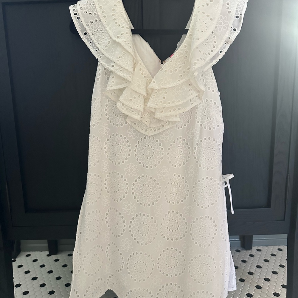 Lilly Pulitzer Like New Size 10 White Eyelet Ruffle Romper Dress
